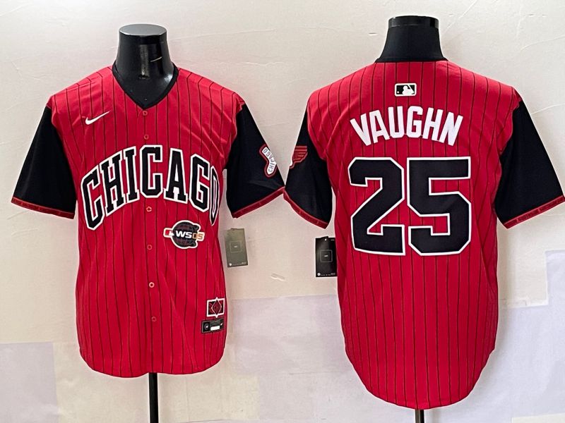 Men Chicago White Sox #25 Vaughn Red Stripe Joint Name Nike 2025 MLB Jersey style 12